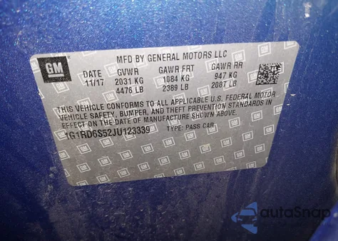 2018 Chevrolet Volt Premier z USA, uszkodzony, nr VIN 1G1RD6S52JU123339